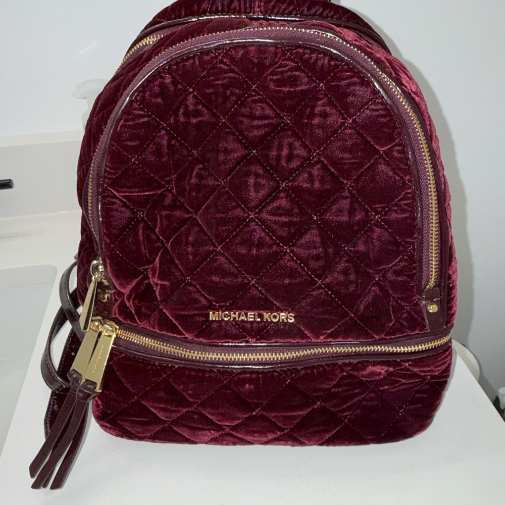 Michael Kors Velvet Maroon Backpack